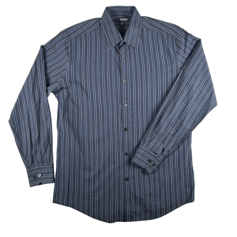 Murano Dress Shirt Mens Medium Blue Stripe Long Sleeve Button Front Cotton